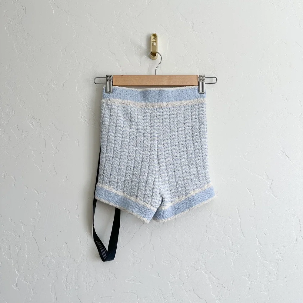 SER.O.YA‎ | NWT Louie Knit Hot Mini Shorts in Ice Blue/Eggshell